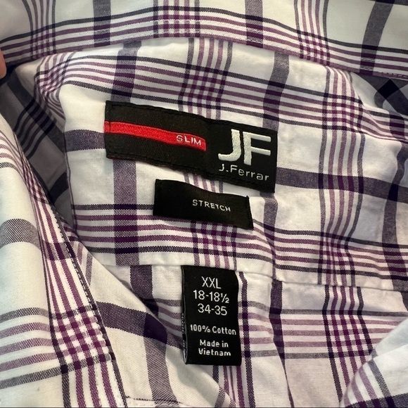 J. Ferrar Button Down Shirt White Purple Plaid - Picture 10 of 10